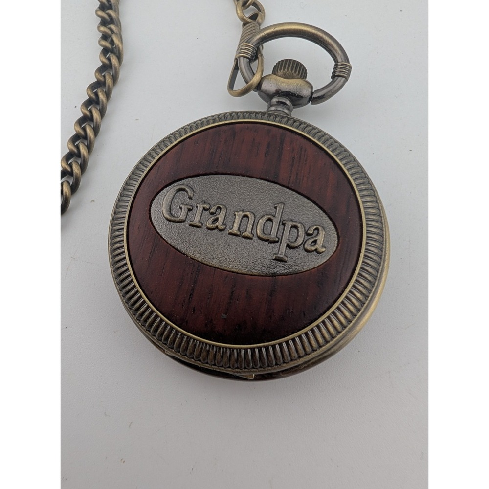 Grandpa Modern Quartz Pocket Watch Men 50mm Chain Gold Dial- New Battery